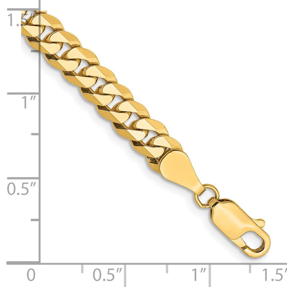 Solid 14K Yellow Gold 9 inch 5.75mm Flat Beveled Curb with Lobster Clasp Chain Bracelet