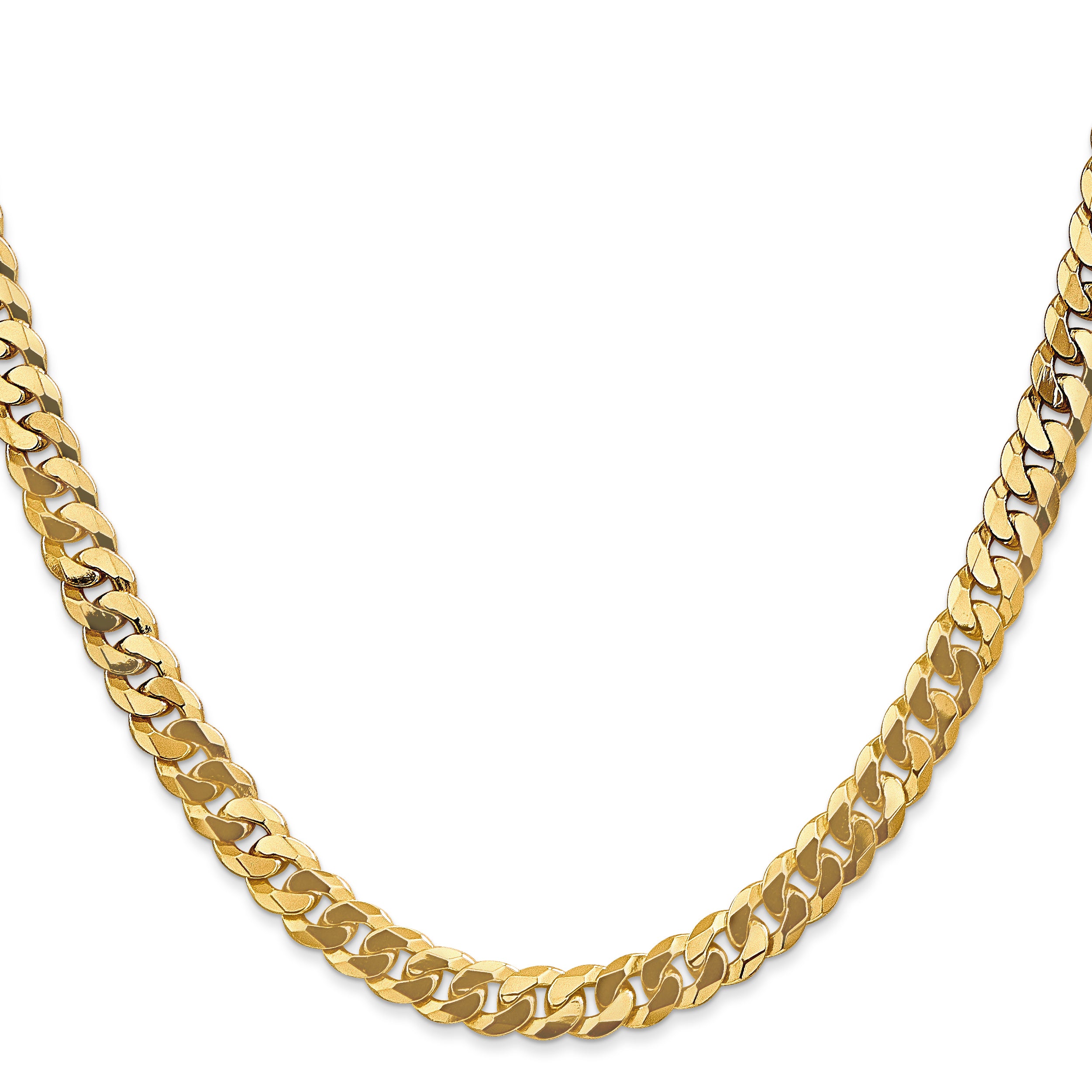 Solid 14K Yellow Gold 30 inch 6.25mm Flat Beveled Curb with Lobster Clasp Chain Necklace