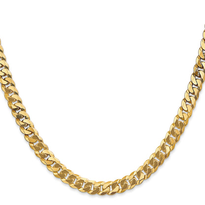 Solid 14K Yellow Gold 30 inch 6.25mm Flat Beveled Curb with Lobster Clasp Chain Necklace