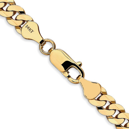 Solid 14K Yellow Gold 22 inch 6.25mm Flat Beveled Curb with Lobster Clasp Chain Necklace