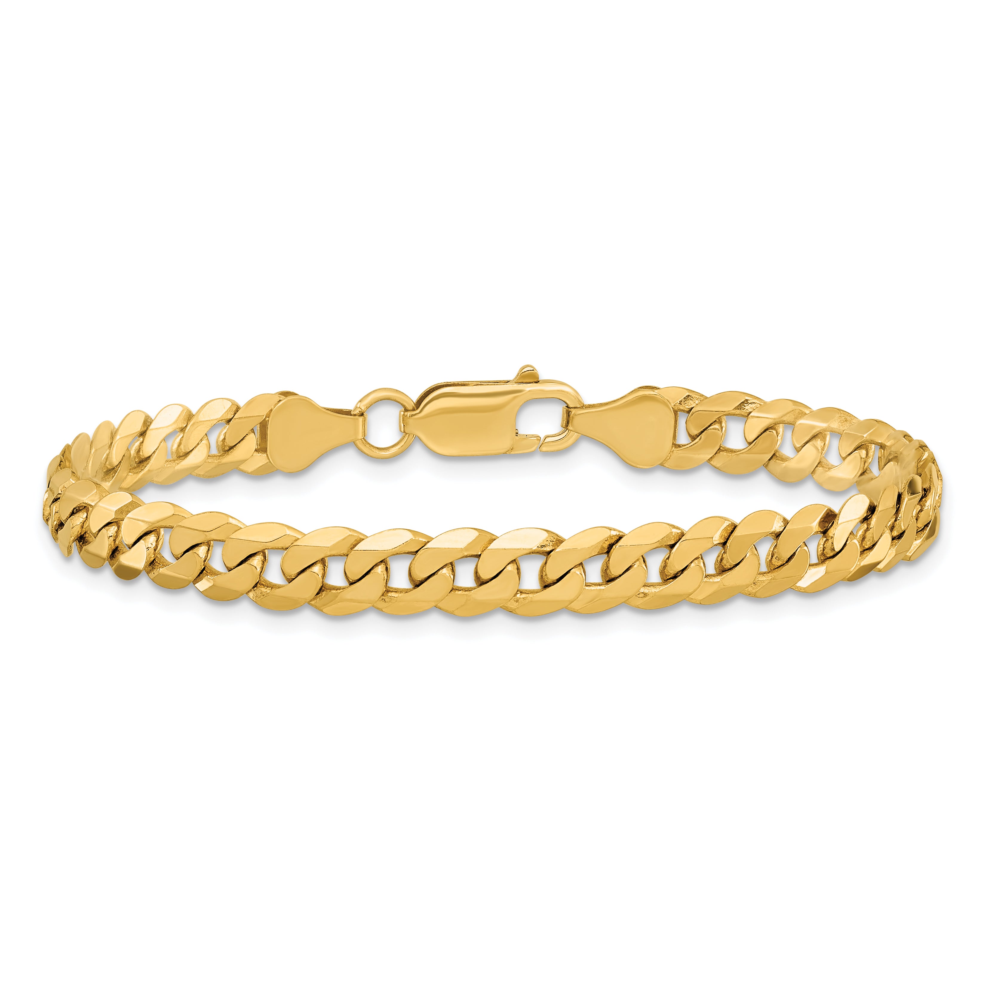 Solid 14K Yellow Gold 9 inch 6.25mm Flat Beveled Curb with Lobster Clasp Chain Bracelet