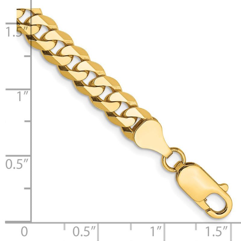 Solid 14K Yellow Gold 7 inch 6.25mm Flat Beveled Curb with Lobster Clasp Bracelet