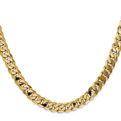 Solid 14K Yellow Gold 30 inch 7.25mm Flat Beveled Curb with Lobster Clasp Chain Necklace