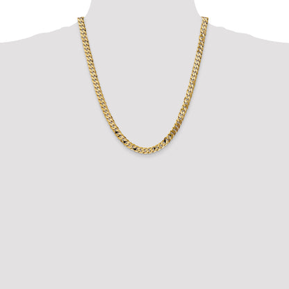 Solid 14K Yellow Gold 22 inch 7.25mm Flat Beveled Curb with Lobster Clasp Chain Necklace