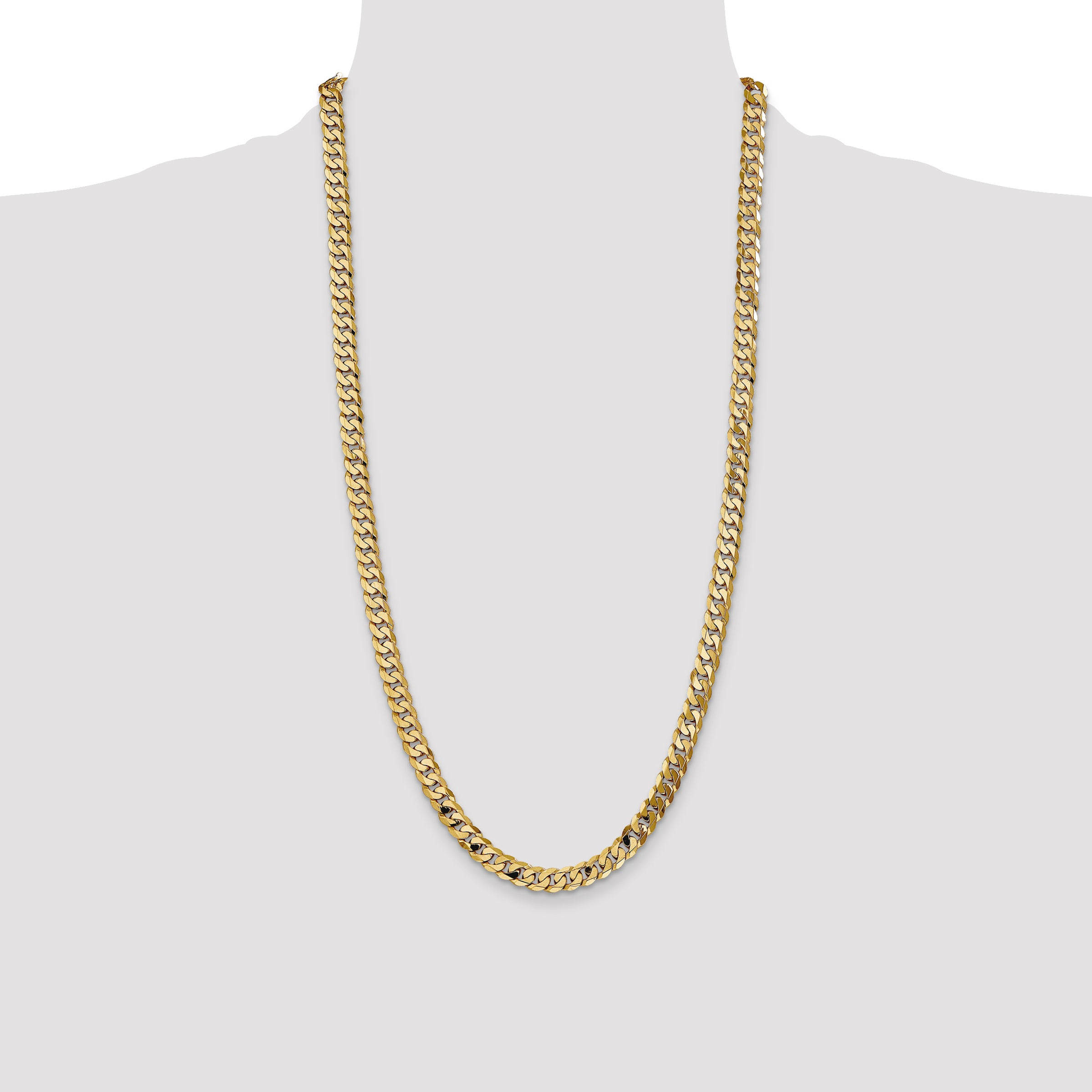 Solid 14K Yellow Gold 28 inch 7.25mm Flat Beveled Curb with Lobster Clasp Chain Necklace