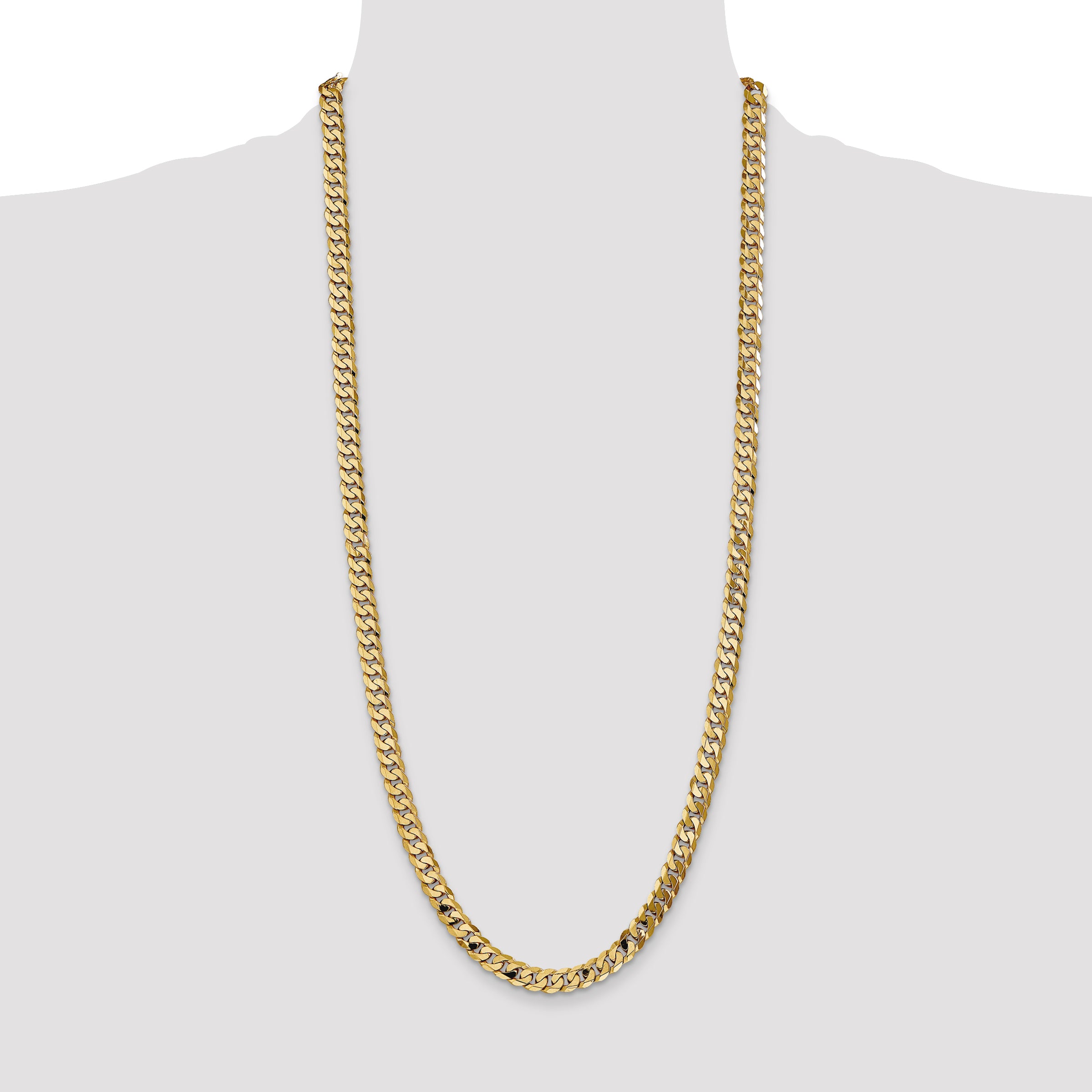 Solid 14K Yellow Gold 30 inch 7.25mm Flat Beveled Curb with Lobster Clasp Chain Necklace