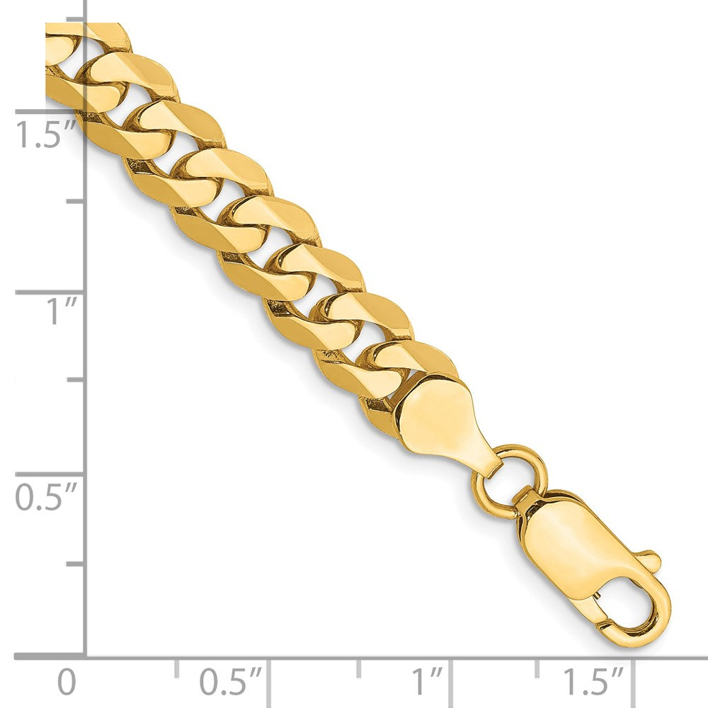 Solid 14K Yellow Gold 9 inch 7.25mm Flat Beveled Curb with Lobster Clasp Chain Bracelet
