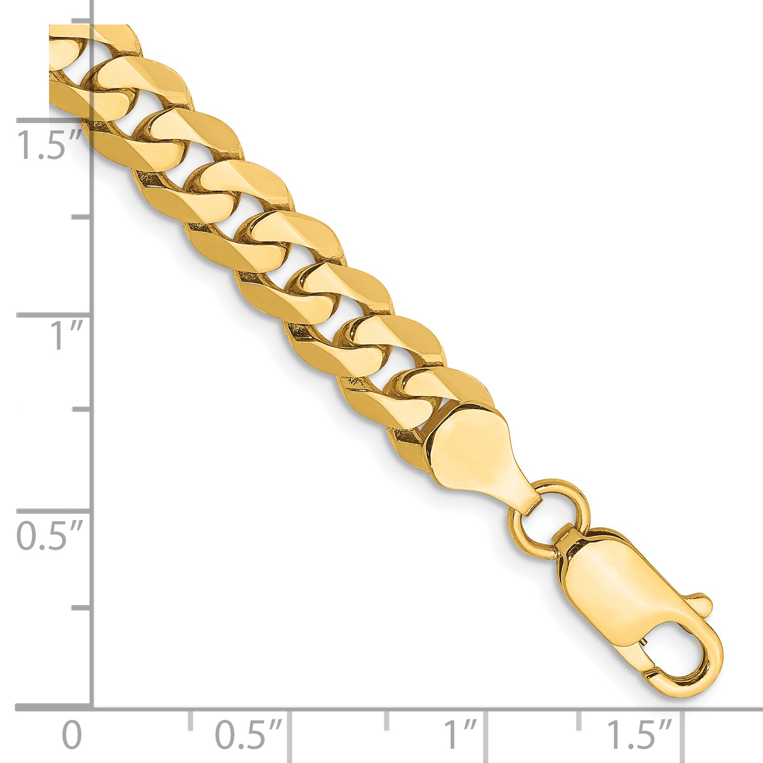 Solid 14K Yellow Gold 9 inch 7.25mm Flat Beveled Curb with Lobster Clasp Chain Bracelet