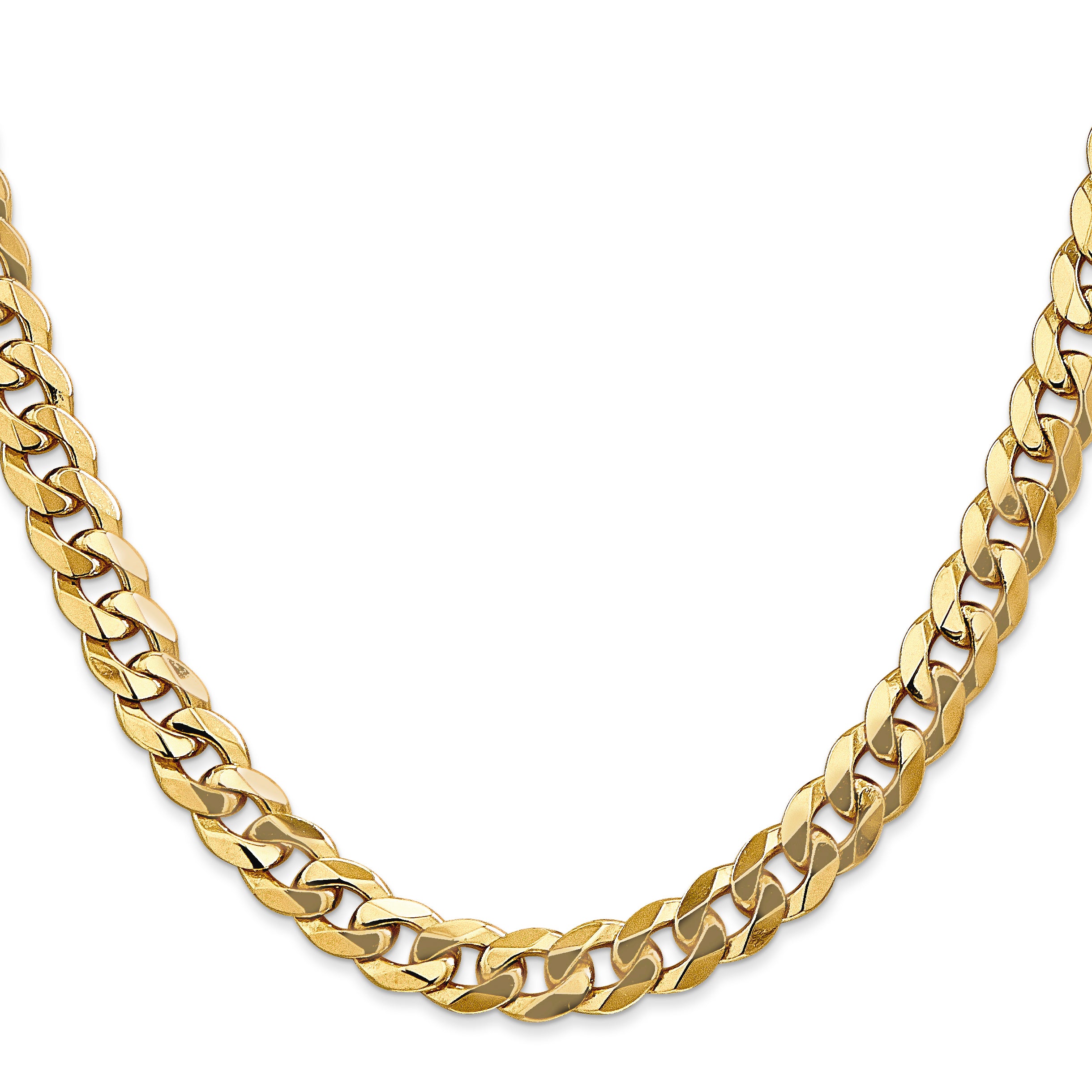 Solid 14K Yellow Gold 30 inch 8mm Flat Beveled Curb with Lobster Clasp Chain Necklace