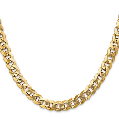 Solid 14K Yellow Gold 30 inch 8mm Flat Beveled Curb with Lobster Clasp Chain Necklace