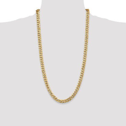 Solid 14K Yellow Gold 28 inch 8mm Flat Beveled Curb with Lobster Clasp Chain Necklace