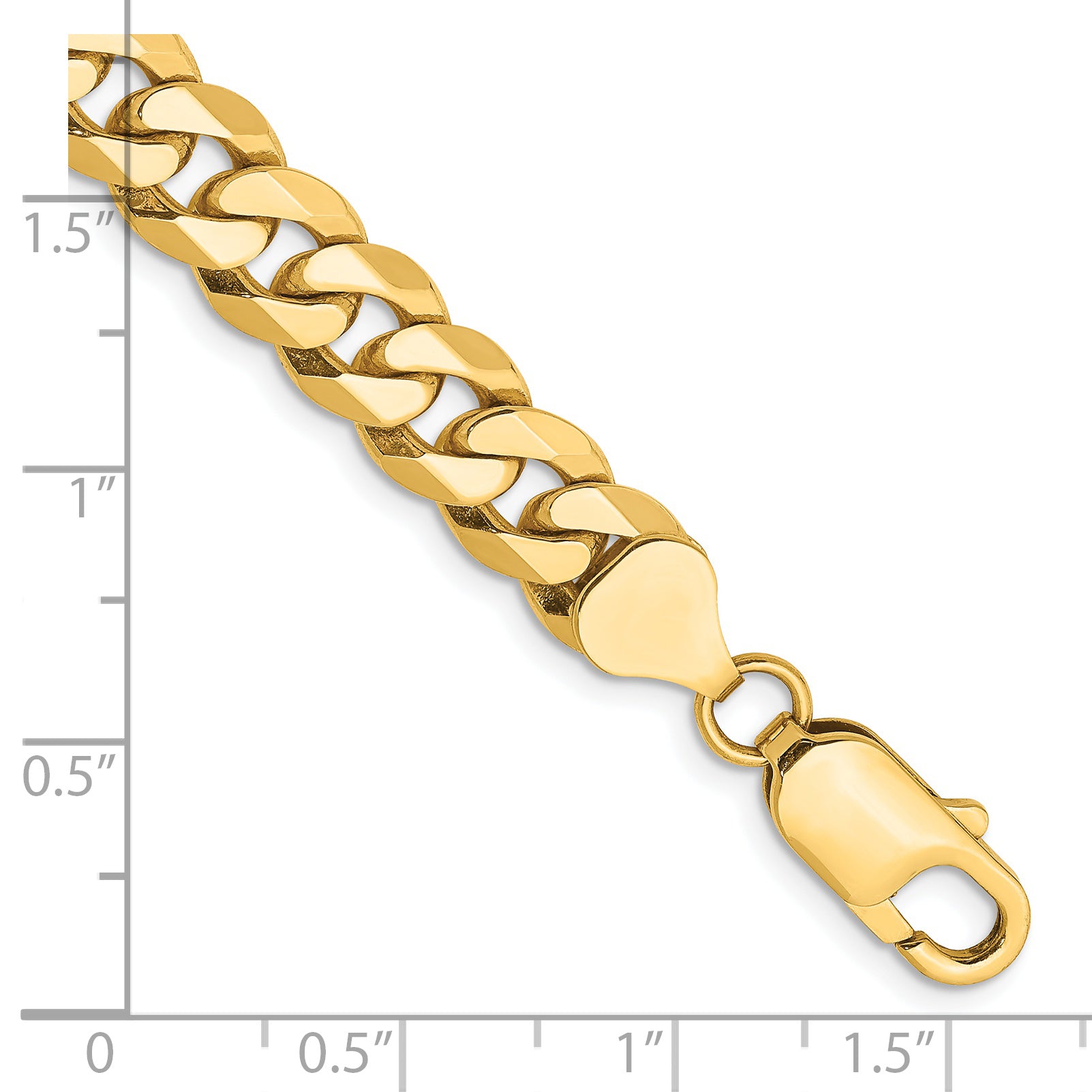 Solid 14K Yellow Gold 9 inch 8mm Flat Beveled Curb with Lobster Clasp Chain Bracelet