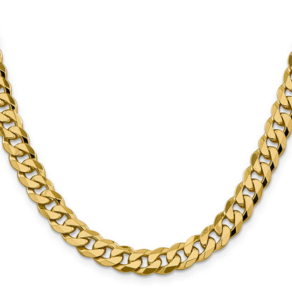 Solid 14K Yellow Gold 28 inch 8.5mm Flat Beveled Curb with Lobster Clasp Chain Necklace