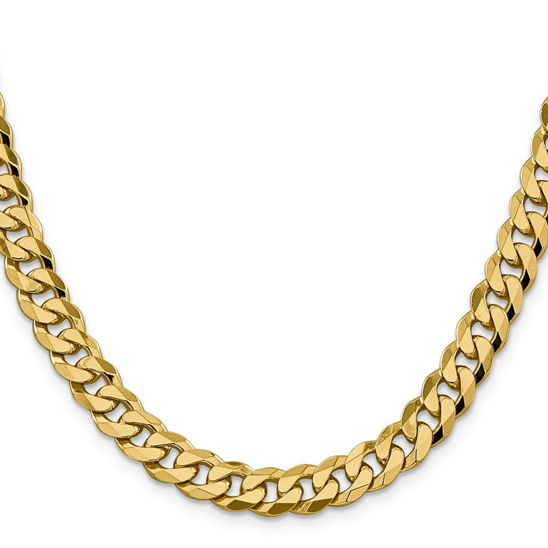 14k Yellow Gold 8.5mm Flat Beveled Curb Chain Necklace