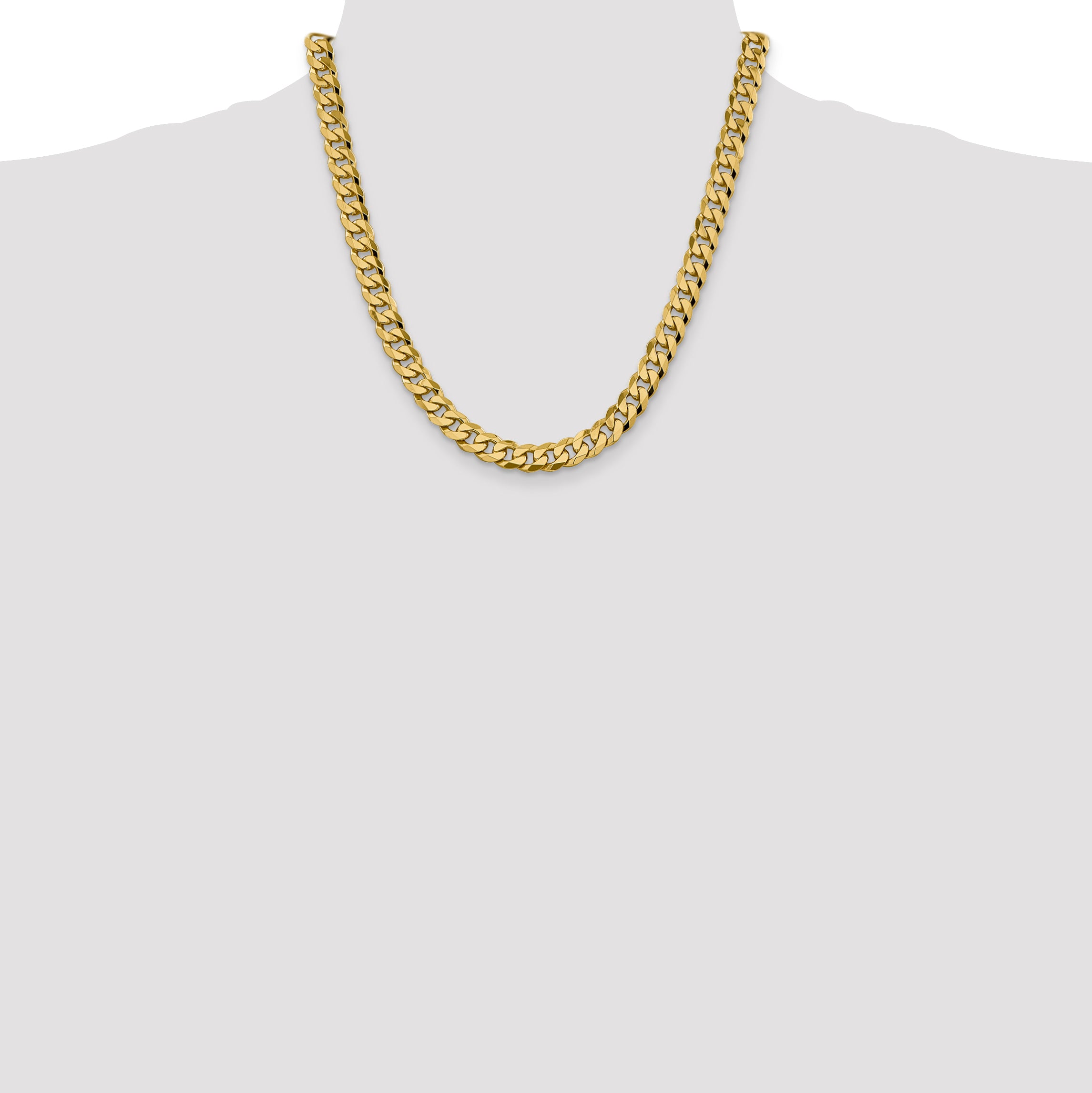 Solid 14K Yellow Gold 20 inch 8.5mm Flat Beveled Curb with Lobster Clasp Chain Necklace