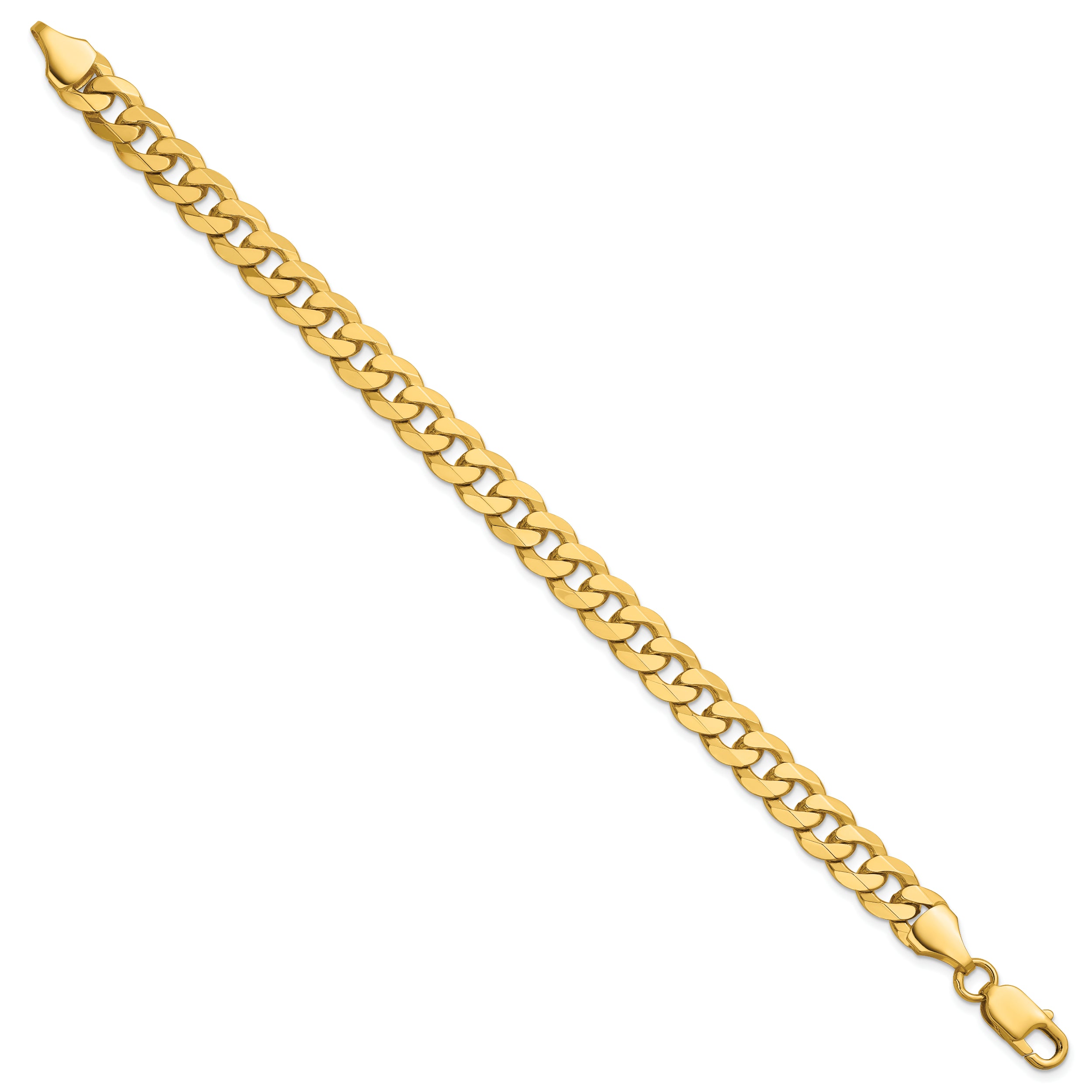 Solid 14K Yellow Gold 9 inch 8.5mm Flat Beveled Curb with Lobster Clasp Chain Bracelet