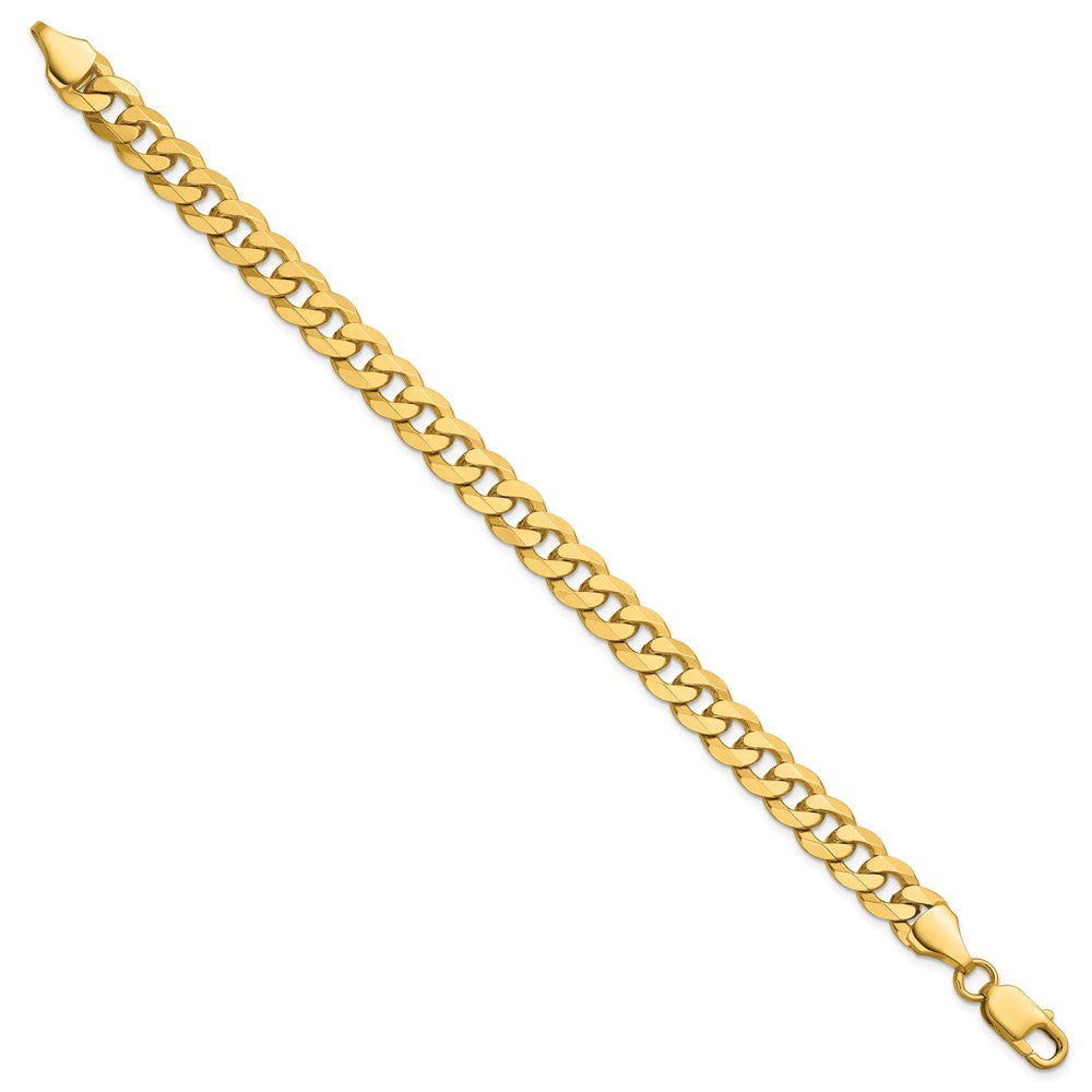 Solid 14K Yellow Gold 9 inch 8.5mm Flat Beveled Curb with Lobster Clasp Chain Bracelet