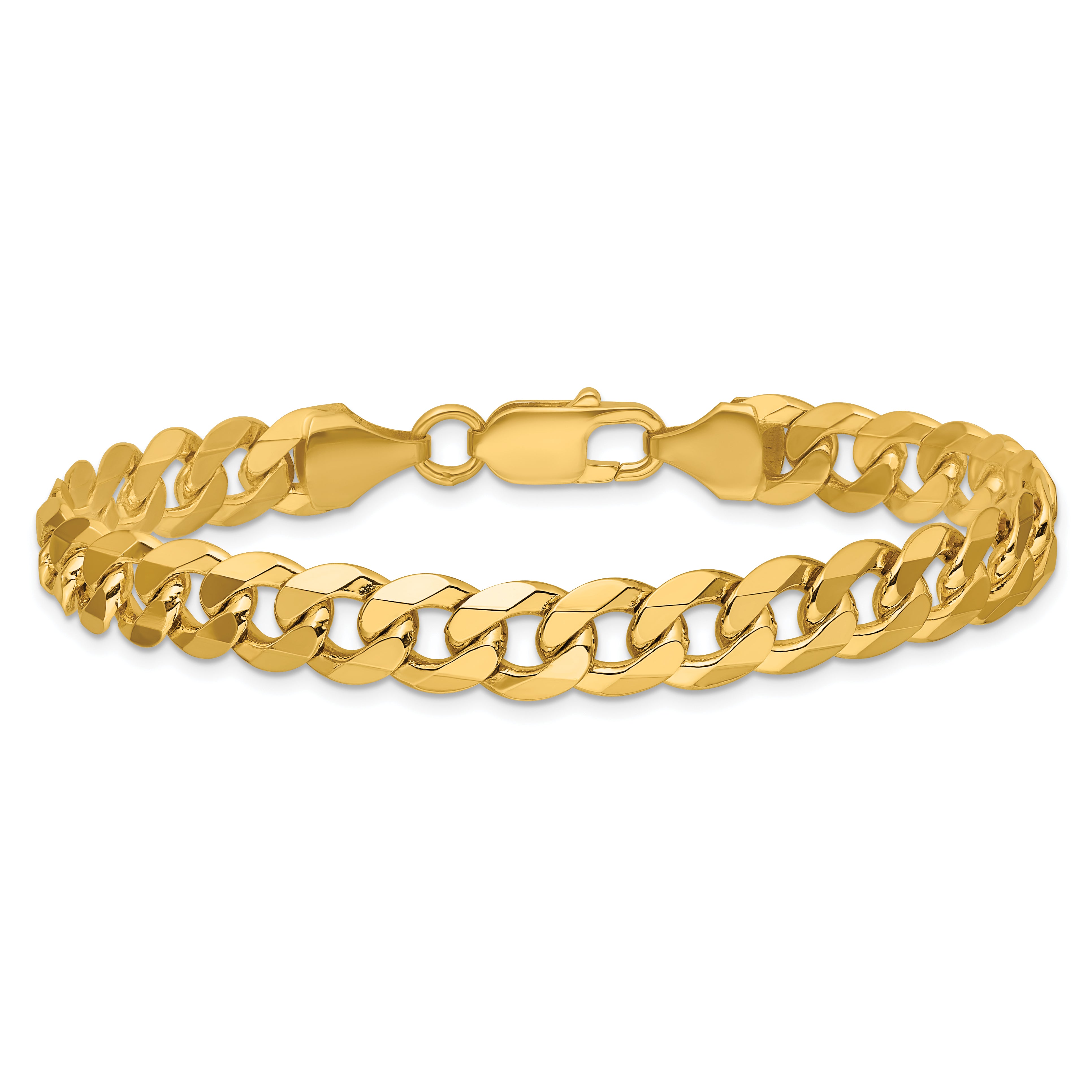 Solid 14K Yellow Gold 9 inch 8.5mm Flat Beveled Curb with Lobster Clasp Chain Bracelet