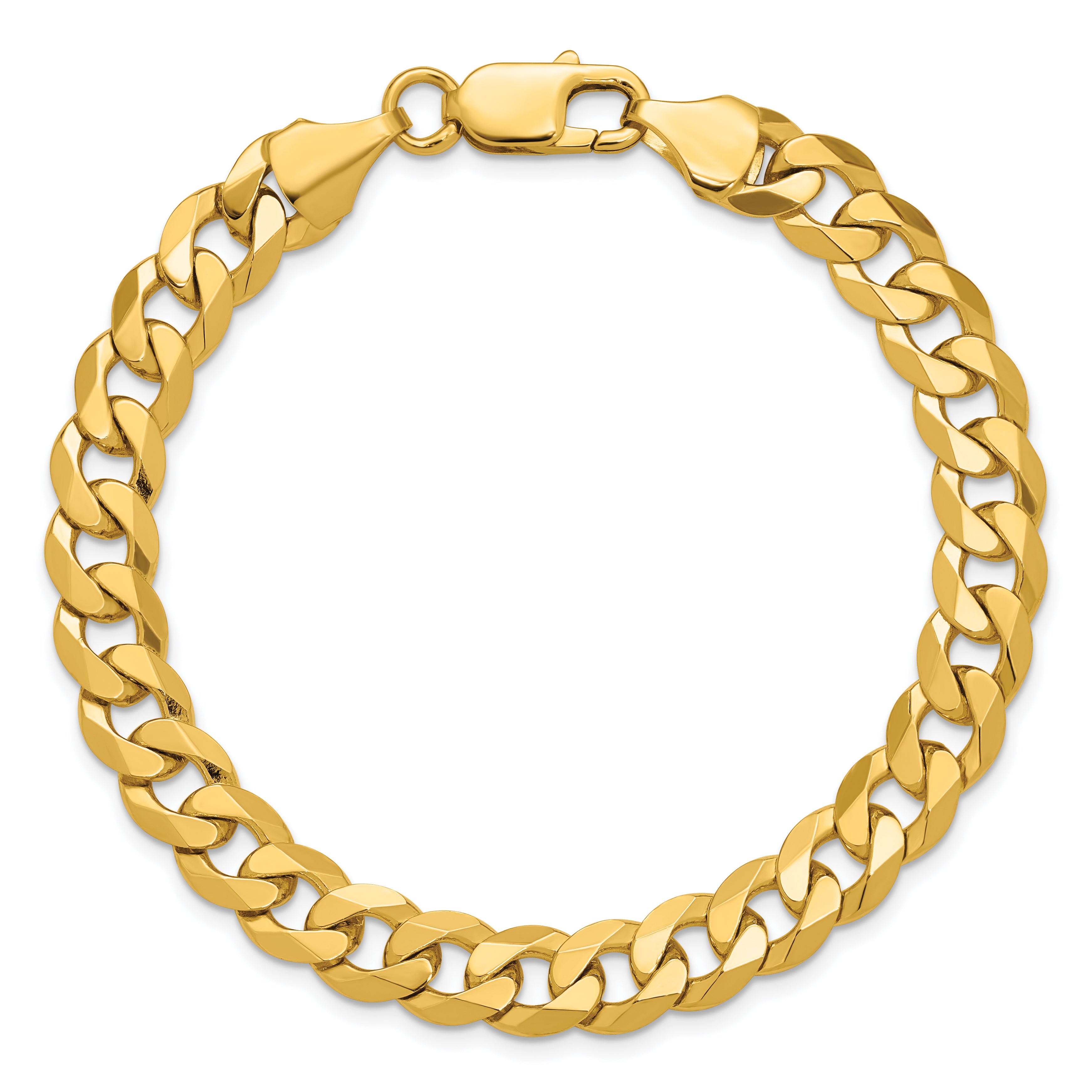 Solid 14K Yellow Gold 9 inch 8.5mm Flat Beveled Curb with Lobster Clasp Chain Bracelet