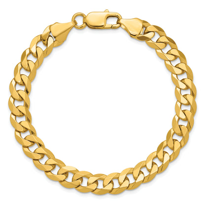 Solid 14K Yellow Gold 9 inch 8.5mm Flat Beveled Curb with Lobster Clasp Chain Bracelet