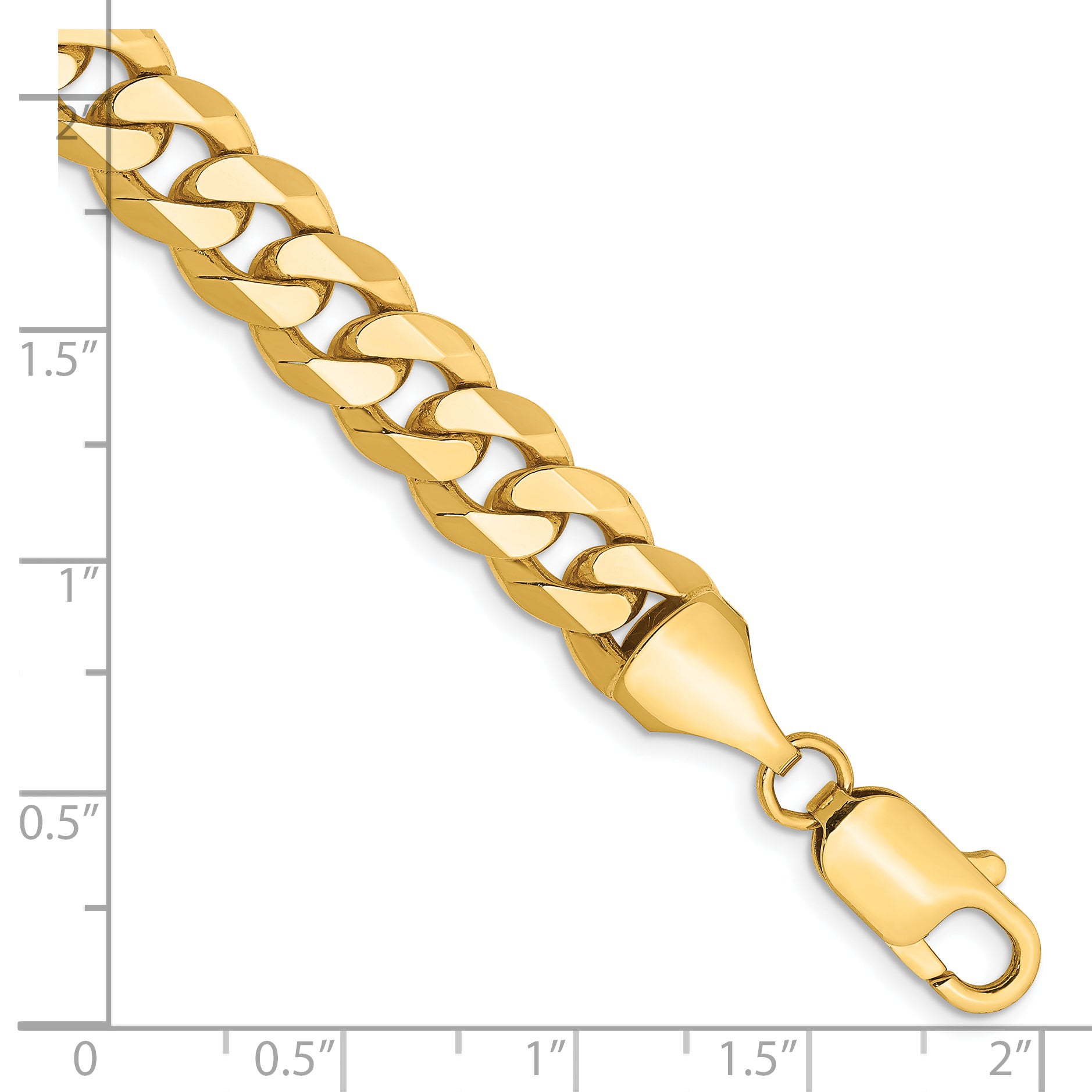 Solid 14K Yellow Gold 9 inch 8.5mm Flat Beveled Curb with Lobster Clasp Chain Bracelet