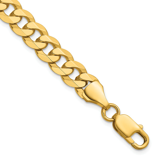 Solid 14K Yellow Gold 9 inch 8.5mm Flat Beveled Curb with Lobster Clasp Chain Bracelet