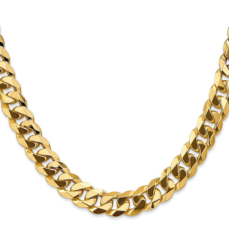 14k Yellow Gold 9.5mm Flat Beveled Curb Chain Necklace