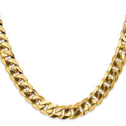 Solid 14K Yellow Gold 24 inch 9.5mm Flat Beveled Curb with Lobster Clasp Chain Necklace