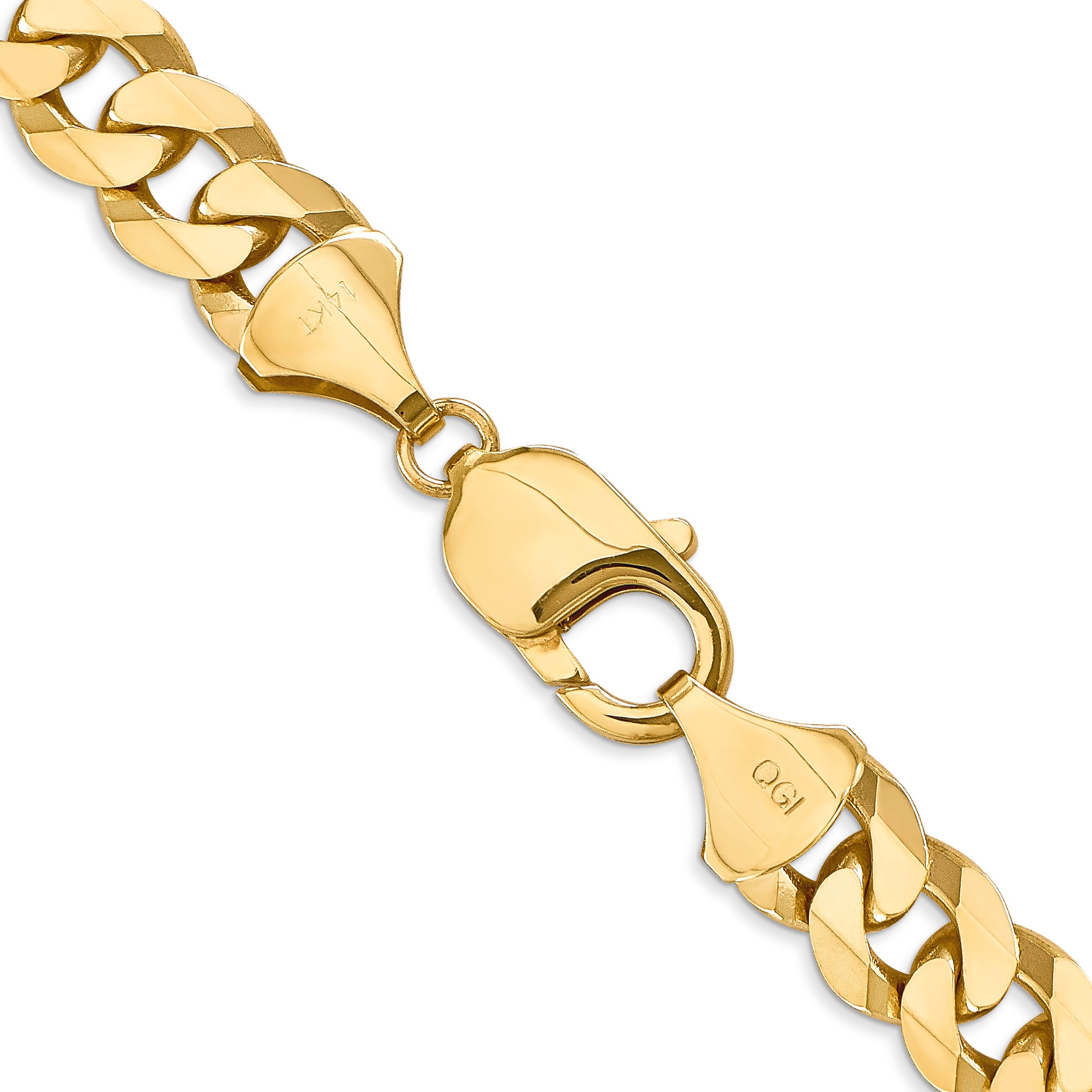 Solid 14K Yellow Gold 24 inch 9.5mm Flat Beveled Curb with Lobster Clasp Chain Necklace