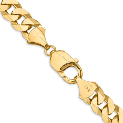 Solid 14K Yellow Gold 28 inch 9.5mm Flat Beveled Curb with Lobster Clasp Chain Necklace