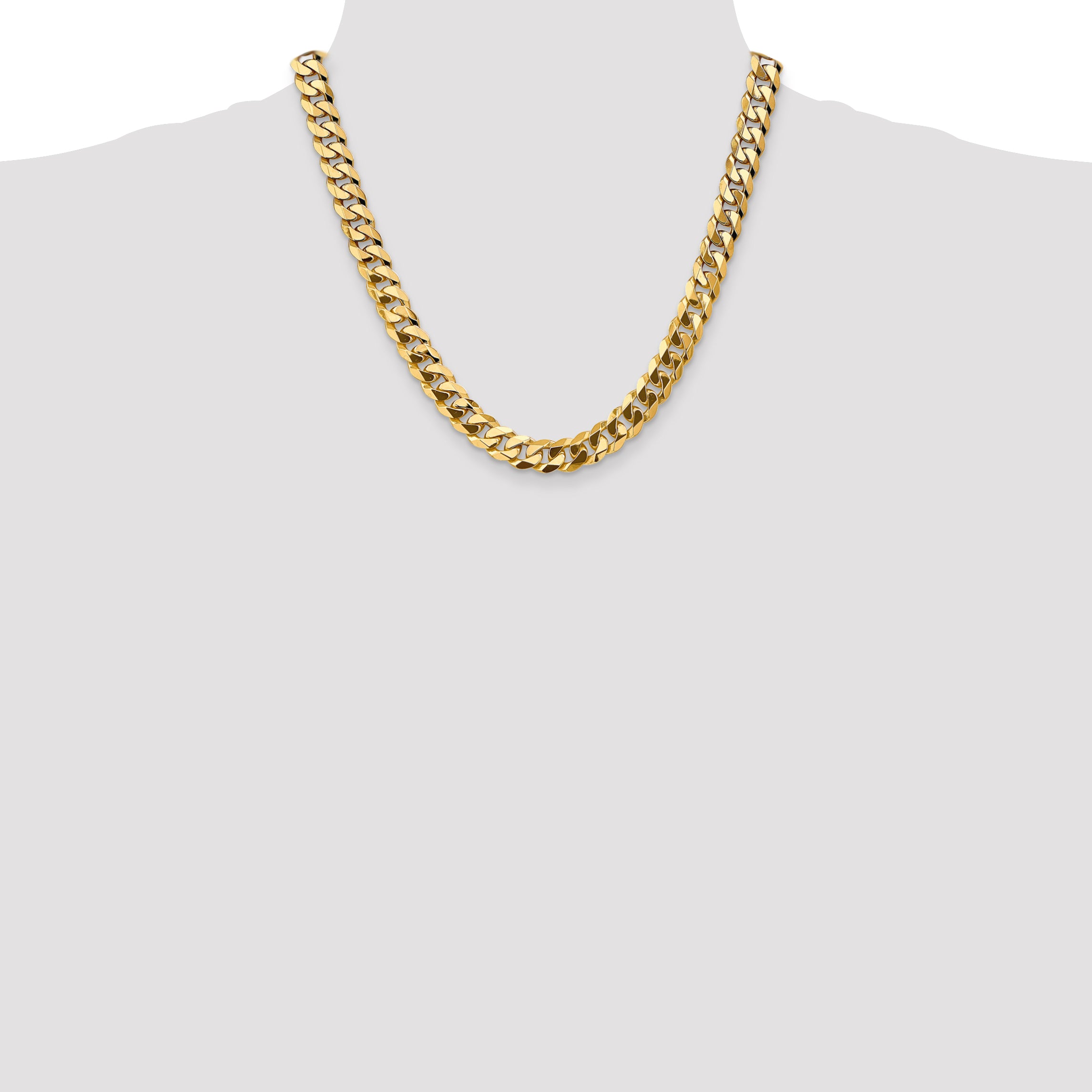 Solid 14K Yellow Gold 20 inch 9.5mm Flat Beveled Curb with Lobster Clasp Chain Necklace