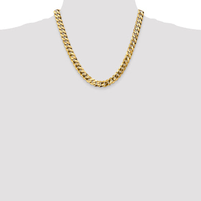 Solid 14K Yellow Gold 20 inch 9.5mm Flat Beveled Curb with Lobster Clasp Chain Necklace