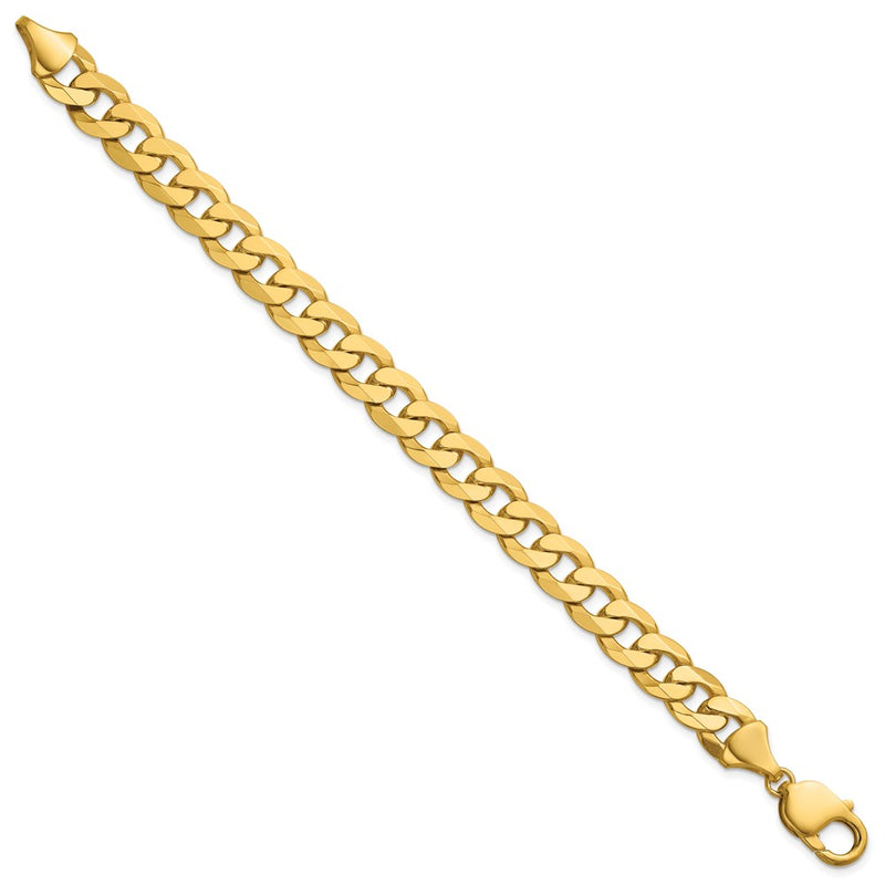 Solid 14K Yellow Gold 9 inch 9.5mm Flat Beveled Curb with Lobster Clasp Chain Bracelet