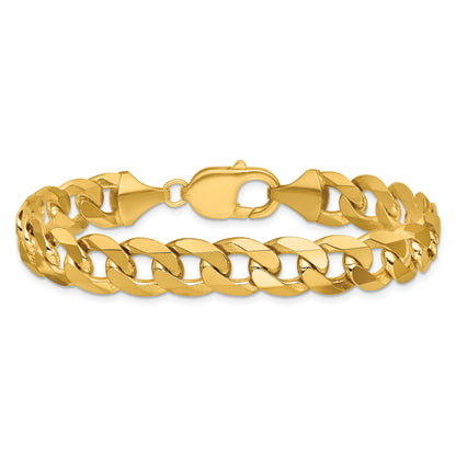 Solid 14K Yellow Gold 9 inch 9.5mm Flat Beveled Curb with Lobster Clasp Chain Bracelet