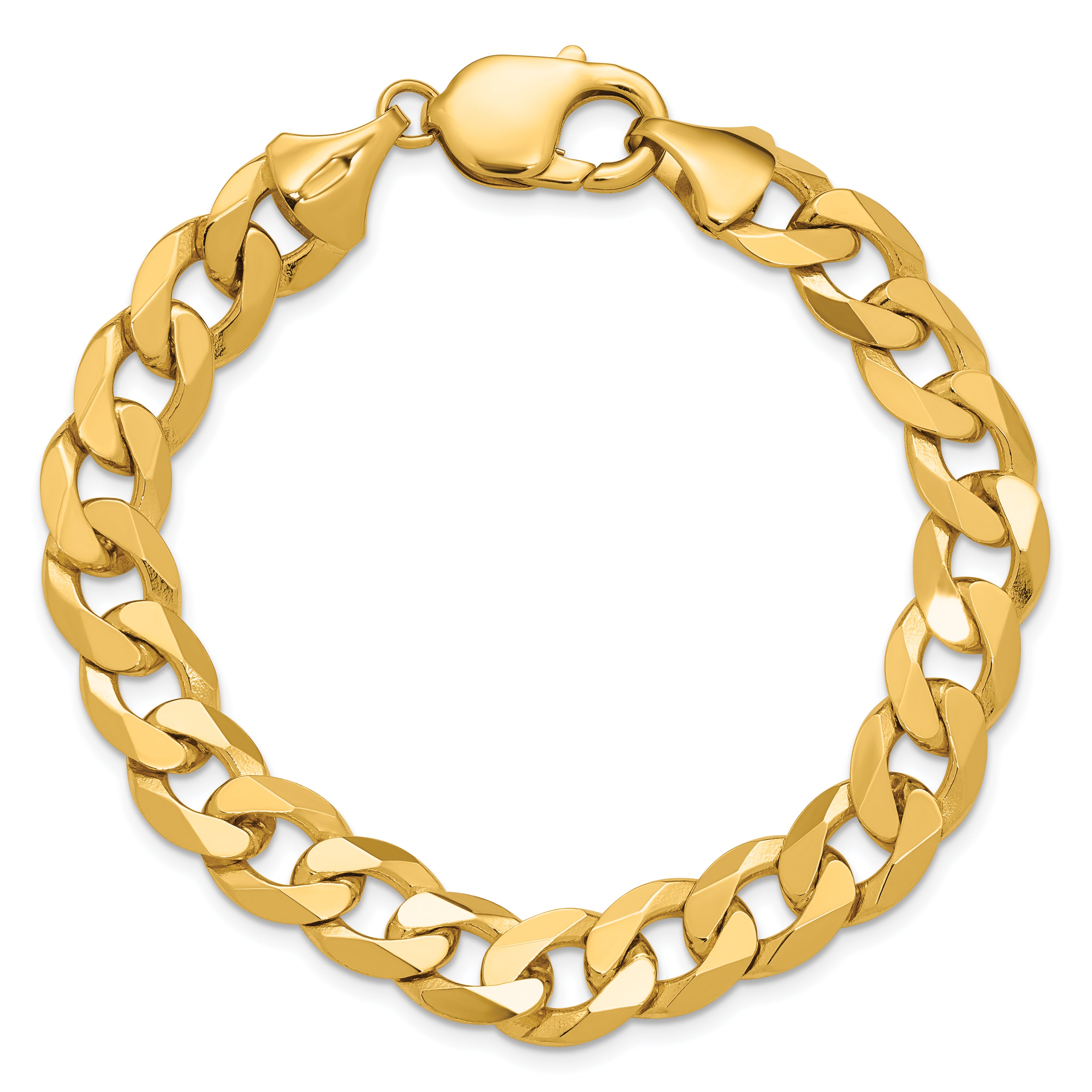 Solid 14K Yellow Gold 9 inch 9.5mm Flat Beveled Curb with Lobster Clasp Chain Bracelet