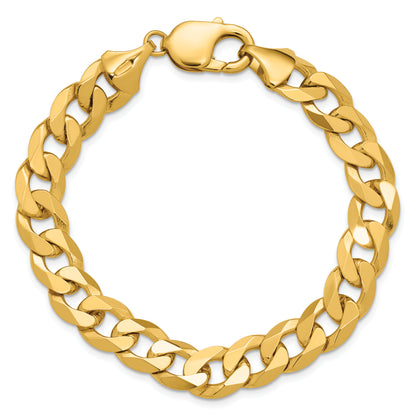 Solid 14K Yellow Gold 9 inch 9.5mm Flat Beveled Curb with Lobster Clasp Chain Bracelet