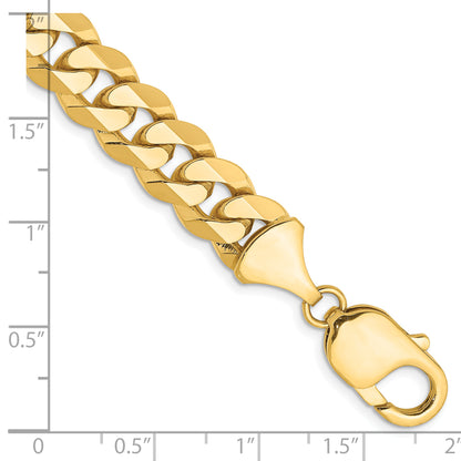 Solid 14K Yellow Gold 9 inch 9.5mm Flat Beveled Curb with Lobster Clasp Chain Bracelet