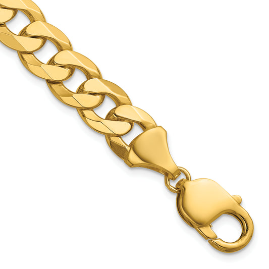 Solid 14K Yellow Gold 9 inch 9.5mm Flat Beveled Curb with Lobster Clasp Chain Bracelet