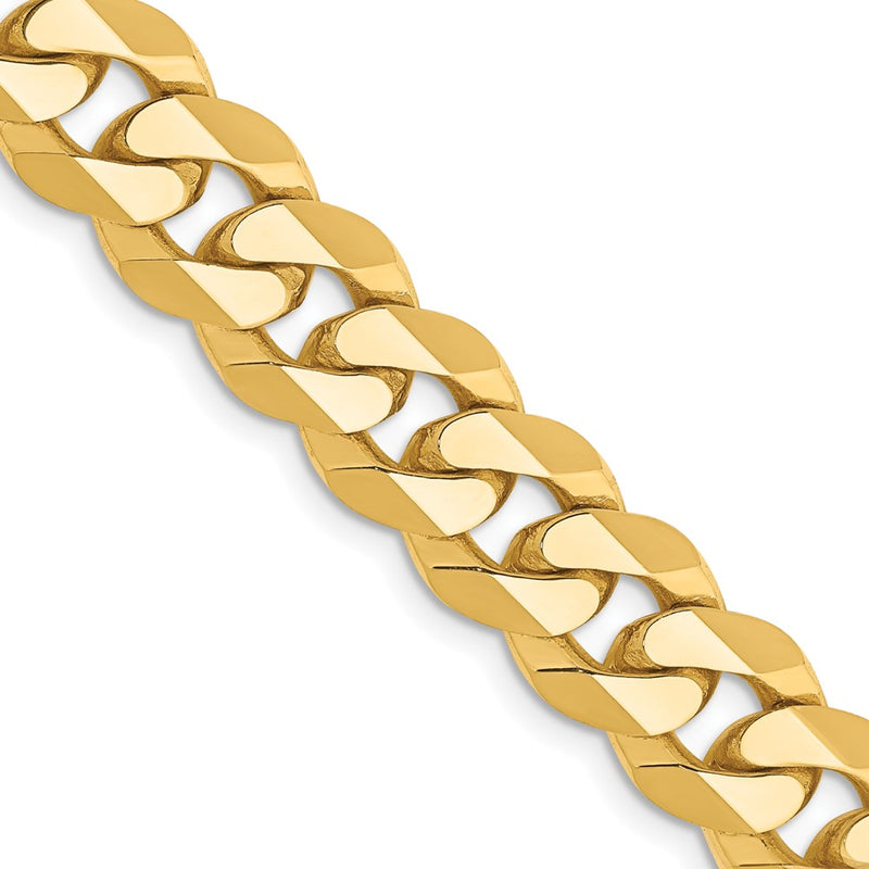 14k Yellow Gold 9.5mm Flat Beveled Curb Chain Necklace