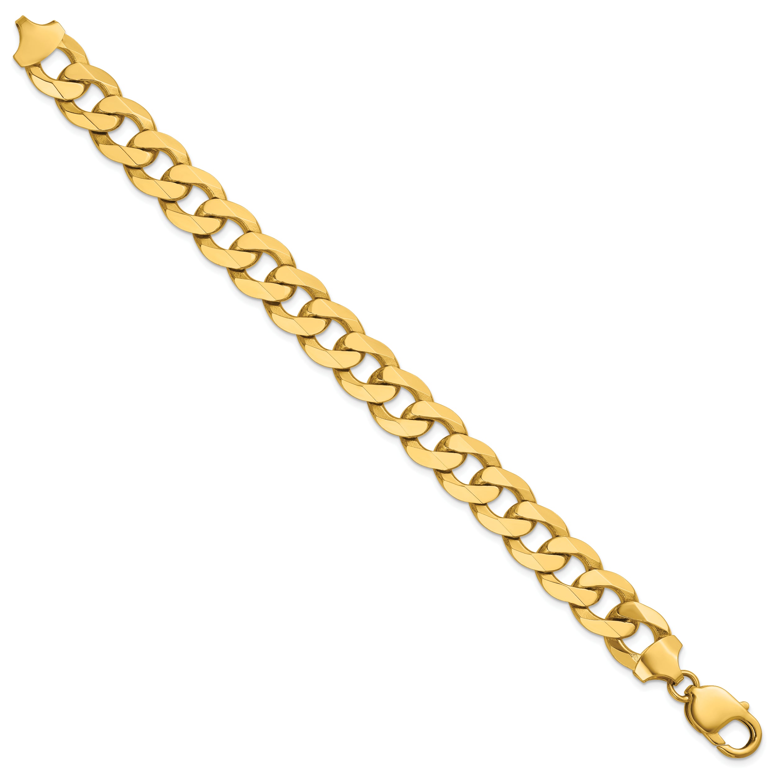 Solid 14K Yellow Gold 12.0mm Flat Beveled Curb Chain Bracelet