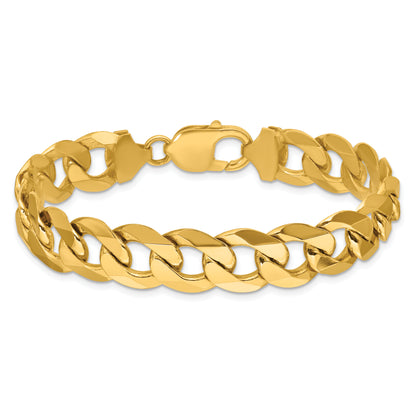 Solid 14K Yellow Gold 12.0mm Flat Beveled Curb Chain Bracelet