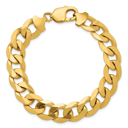 Solid 14K Yellow Gold 12.0mm Flat Beveled Curb Chain Bracelet