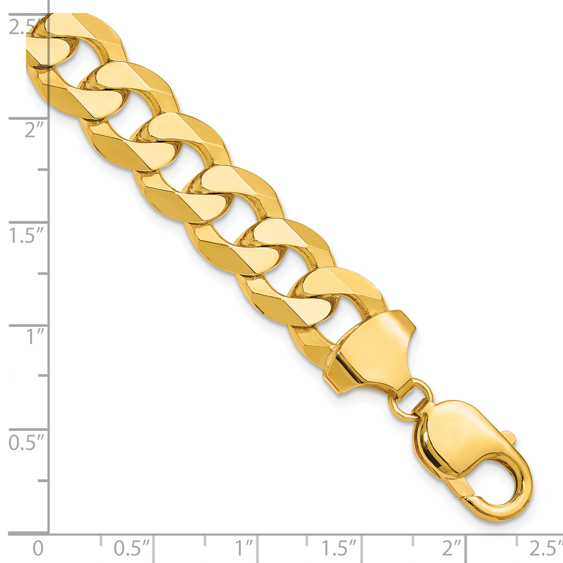Solid 14K Yellow Gold 12.0mm Flat Beveled Curb Chain Bracelet