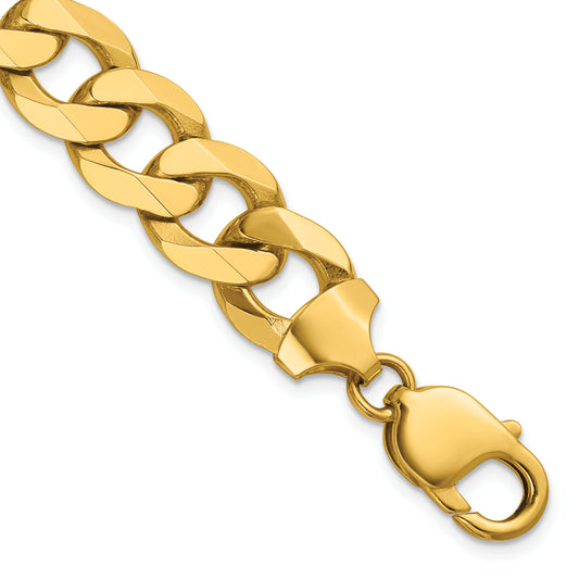 Solid 14K Yellow Gold 12.0mm Flat Beveled Curb Chain Bracelet
