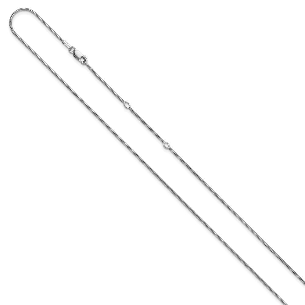 18 Inch Sterling Silver Ss Rh Plat 1.1mm Round Snake 1In+1In Adjustable Chain Necklace