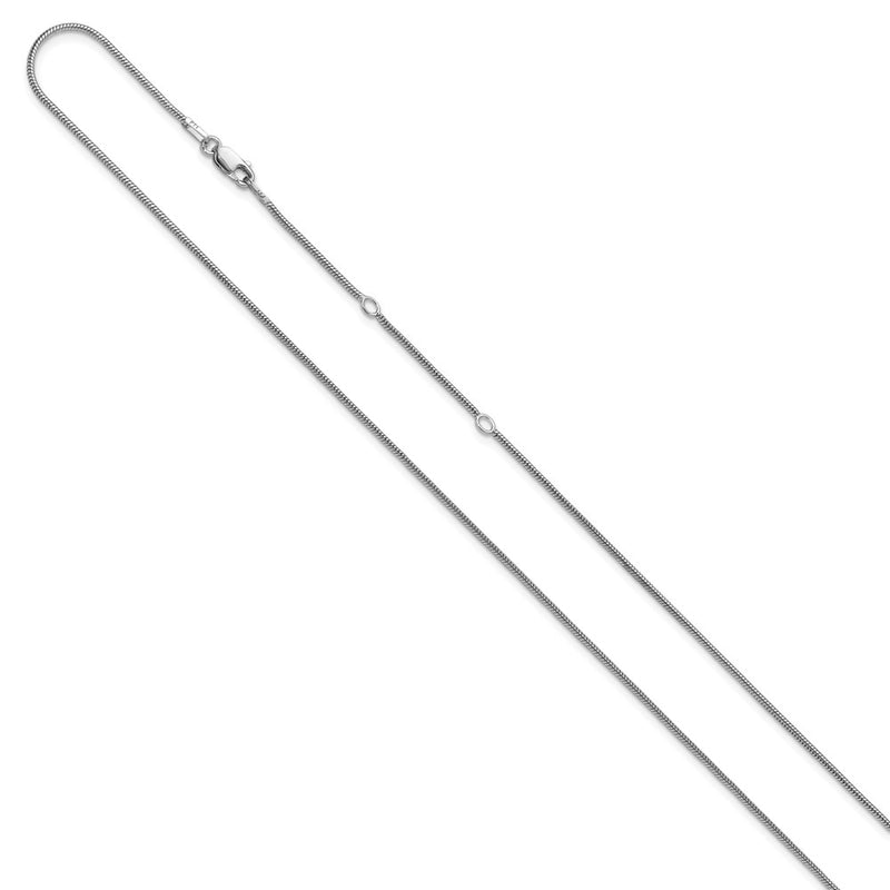 18 Inch Sterling Silver Ss Rh Plat 1.1mm Round Snake 1In+1In Adjustable Chain Necklace
