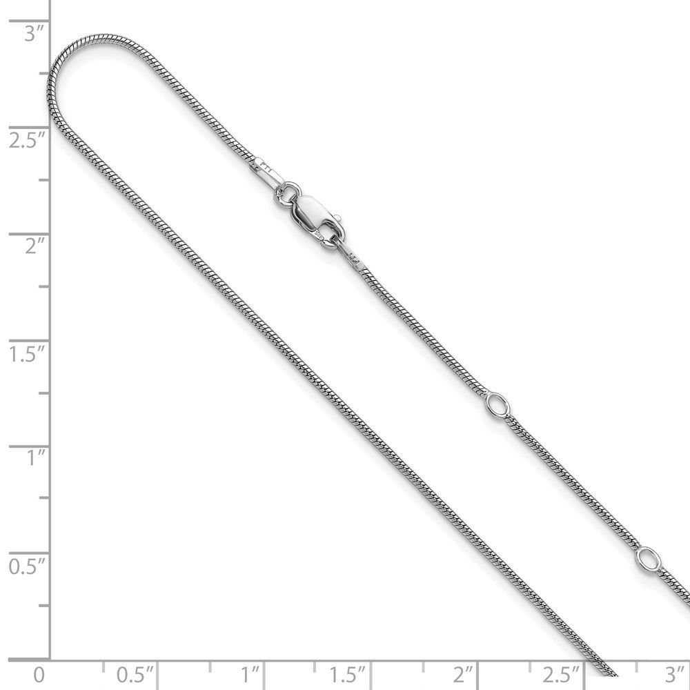 18 Inch Sterling Silver Ss Rh Plat 1.1mm Round Snake 1In+1In Adjustable Chain Necklace