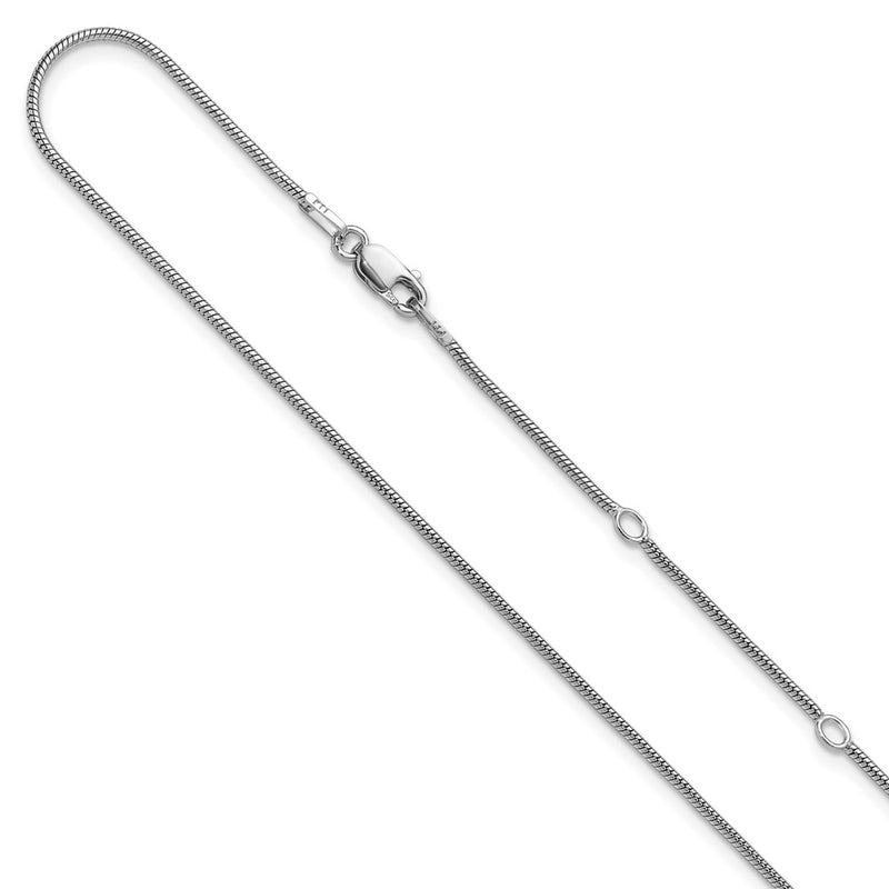 18 Inch Sterling Silver Ss Rh Plat 1.1mm Round Snake 1In+1In Adjustable Chain Necklace