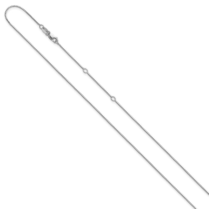 18 Inch Sterling Silver Ss Rh Plated .85mm Box 1In+1In Adjustable Chain Necklace
