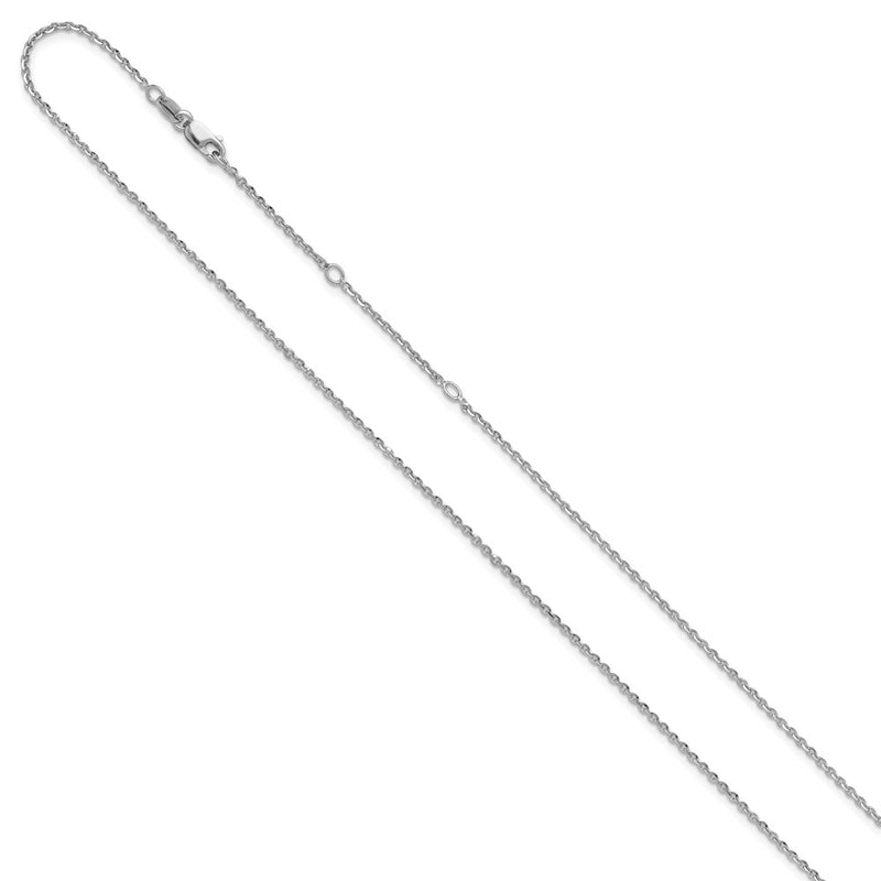 18 Inch Sterling Silver Ss Rh Plate Polish/Dia Cut 1.45mm Cable 1In+1In Adjustable Chain Necklace